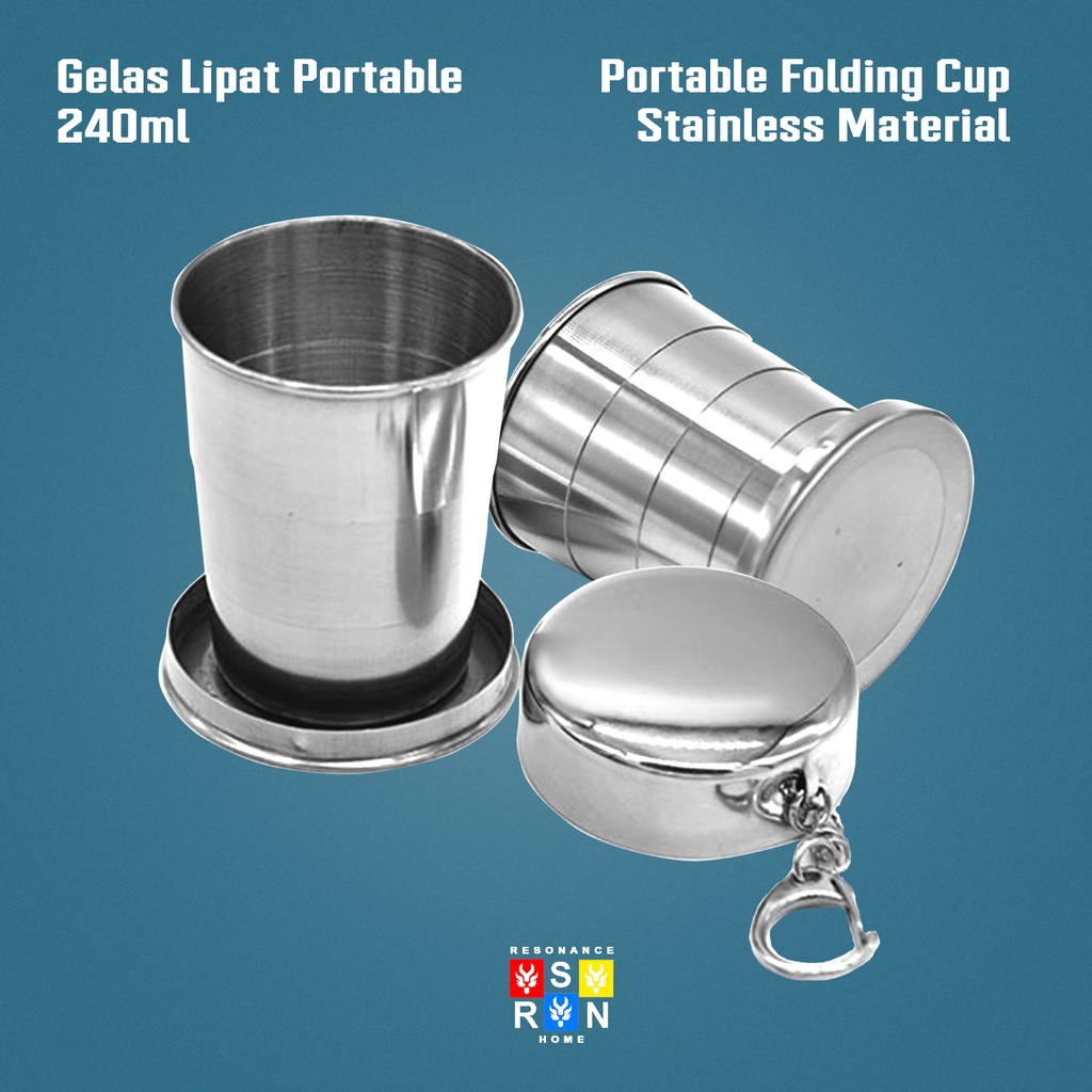 Cangkir Lipat Stainless Portable 240ml / Stainless Folding Cup Resonance Home