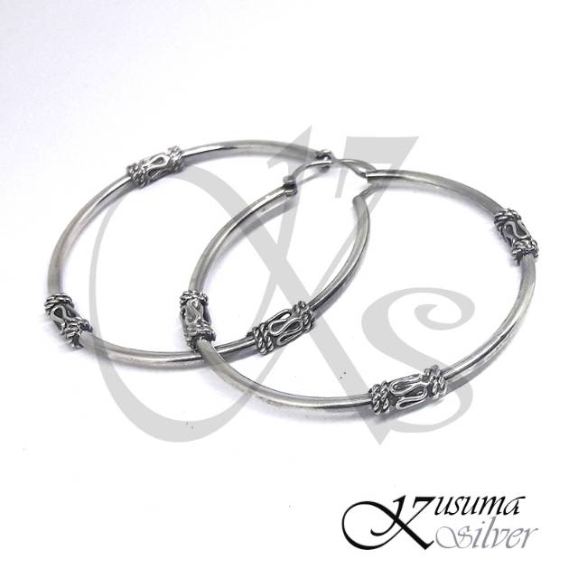 Anting earrings hoop silver perak bali motif budha asli 925 lebar