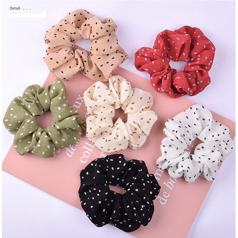 Yooara.id Scrunchie Vintage Ikat Rambut Klasik Dot Kunciran Bintik