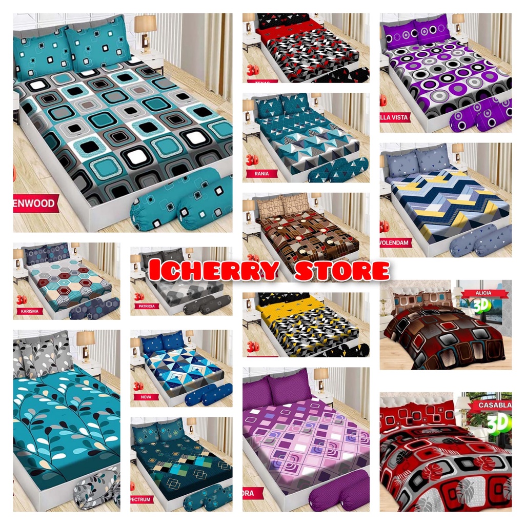 Sprei Bonita Disperse 3D Single Queen King 120x200 160x200 180x200 Motif Bella Vista, Green wood Gre