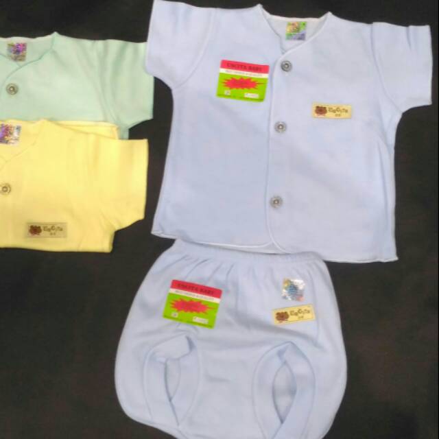 Per 3stel Baju bayi katun polos uscita SNI baru lahir