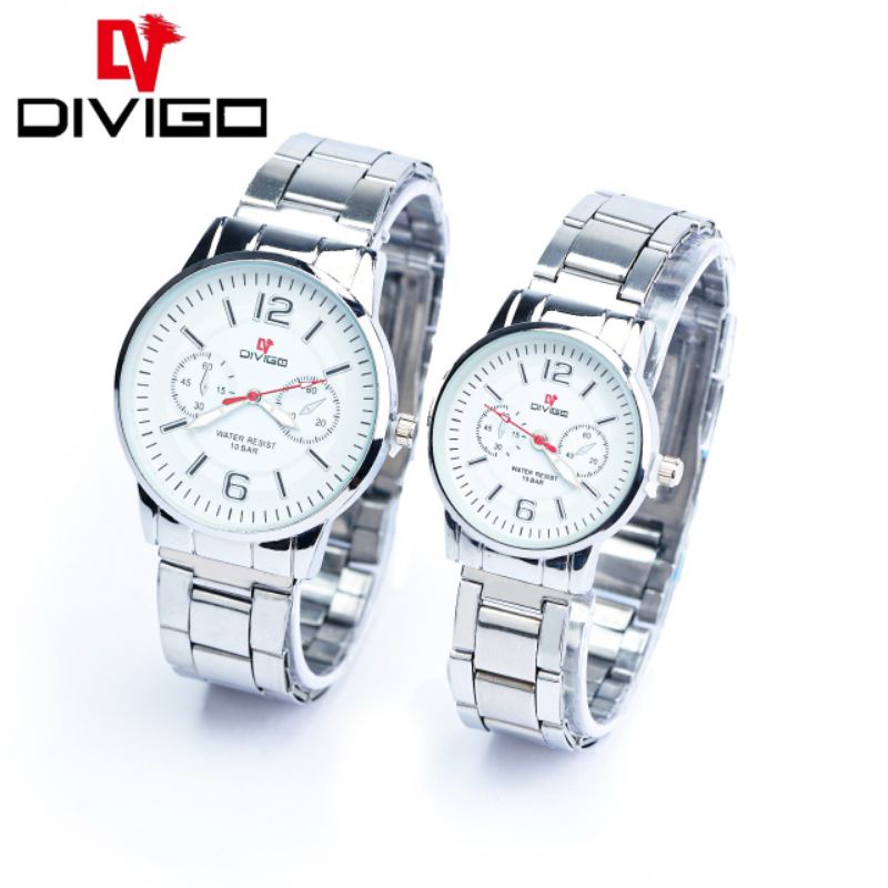 (Grosir)Jam Tangan Couple Divigo Crono2 Strap Rantai/Stell(Terima Cod)