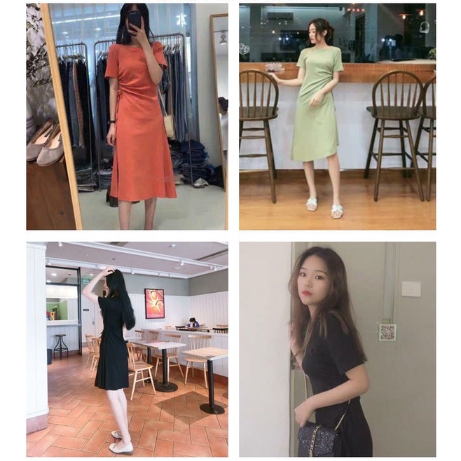 Rok Panjang T-shirt Dress Cantik Rok Ramping Langsing Tampak Kurus Rok Fashion Kasual Santai Rok Dress Korean Style