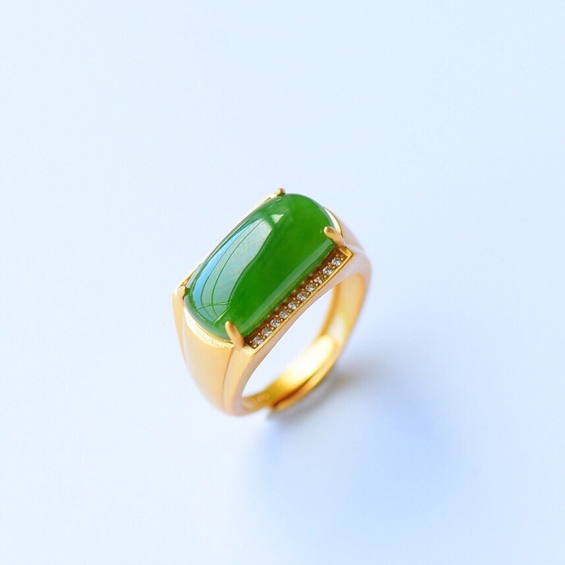 Cincin Batu Giok Warna Emas Model Terbuka Dapat Disesuaikan