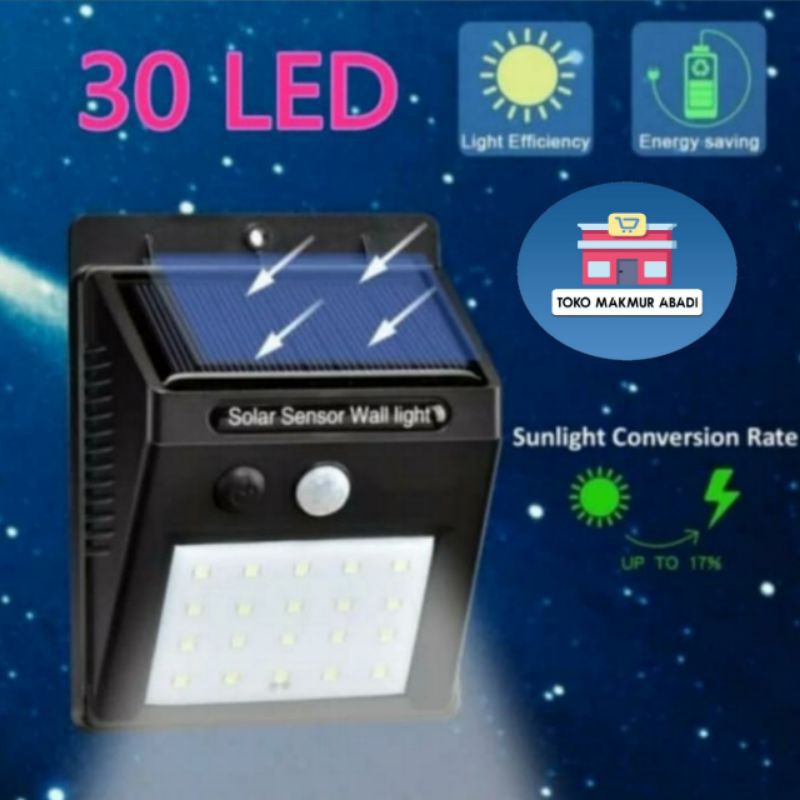 Lampu Solar Cell 30 LED Tanpa Sensor Gerak / Lampu Taman Dinding Tenaga Surya / Lampu Solar Cell