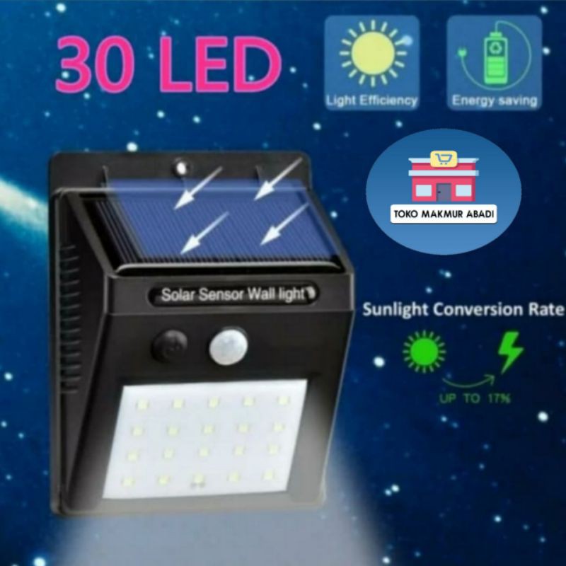 Lampu Solar Cell 30 LED Tanpa Sensor Gerak / Lampu Taman Dinding Tenaga Surya / Lampu Solar Cell