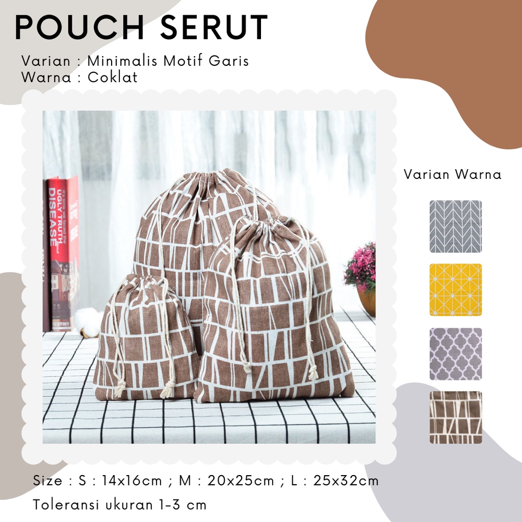 Pouch Serut Motif Garis / Serbaguna / Souvenir / Wrapping / Hampers