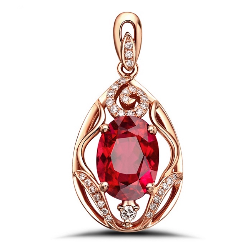 Kalung Lapis Rose Gold Emas Asli Kadar 375Dengan Liontin Merpati Darah Bahan Zirkon Ruby Untuk Wanita