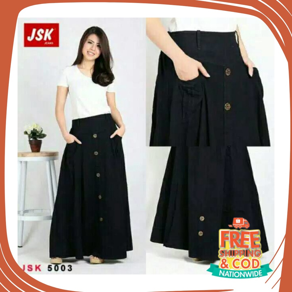 Plisket Jins Dnim MEkar biru merah hitam kuning hijau putih abu /  Produk Lokal [BISA COD] Rok Panja