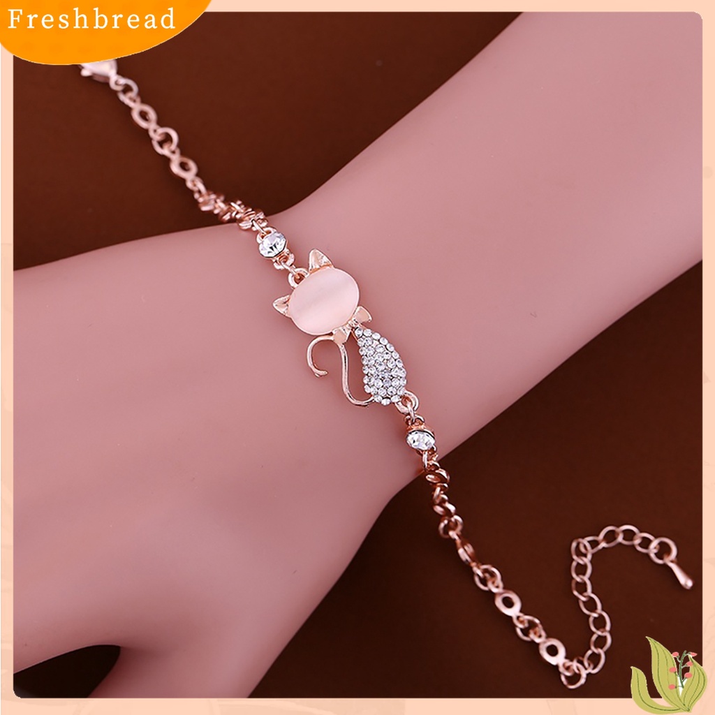 【Fresh】❀Lovely Cat Pendant Women Ladies Opal Rhinestone Bangle Bracelet Chain Jewelry