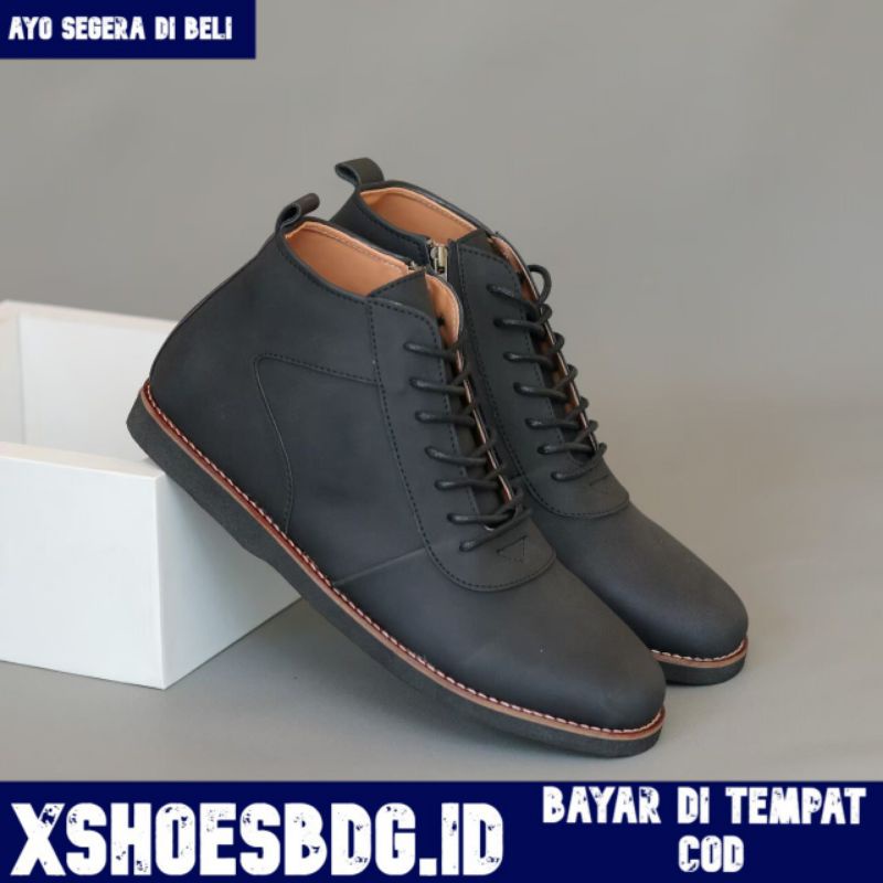Sepatu Boots Pria Casual Formal Vintage Resleting Kulit Pu Santai Kerja Touring Biker