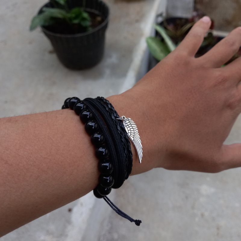 Gelang Pria Paket Prusik Paracord Seri Hitam Premium