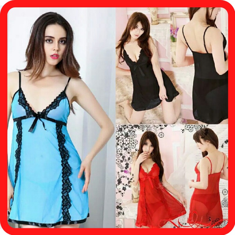 Baju Tidur Lingerie Baydoll Biru Sexy Seksi Transparan LE03707