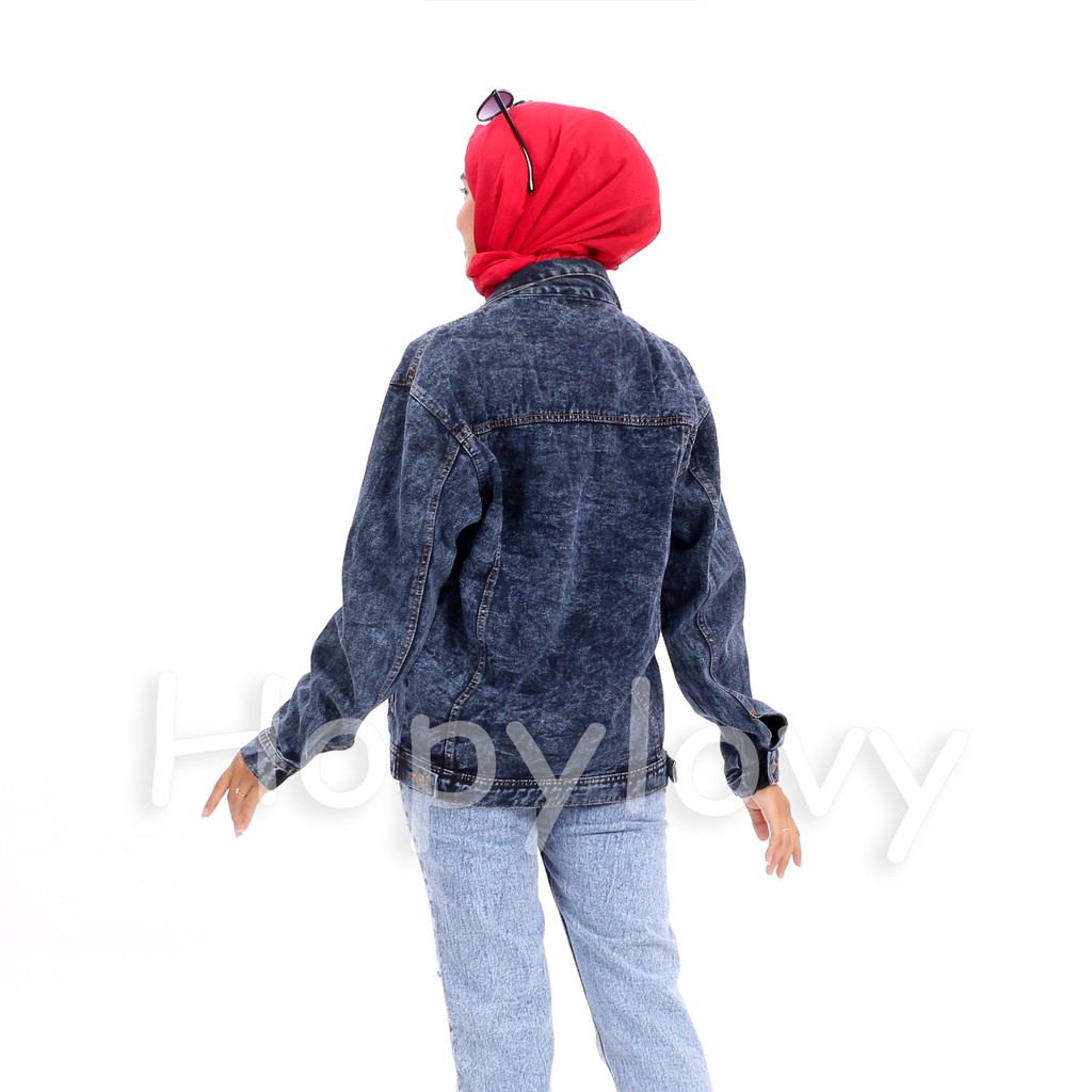 HOPYLOVY - Jaket Jeans Oversize Sanwash Ada Kantong Samping Alma