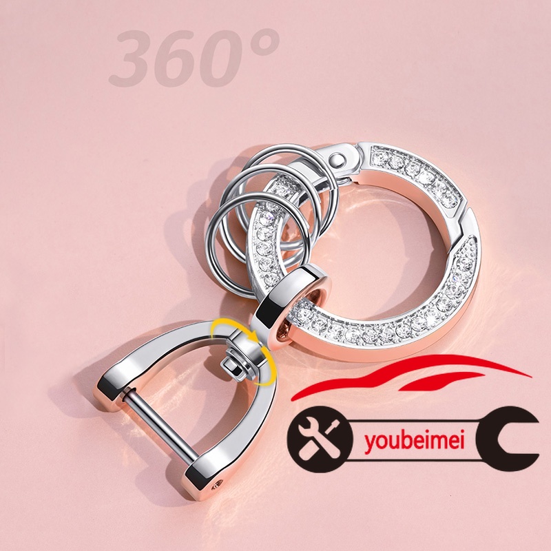 1 Pc Gantungan Kunci Model Putar 360 Derajat Bahan Metal Aksen Berlian Imitasi Untuk Wanita