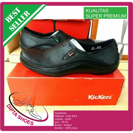 sepatu kickers pantofel, casual pria kulit asli - Hitam, 43