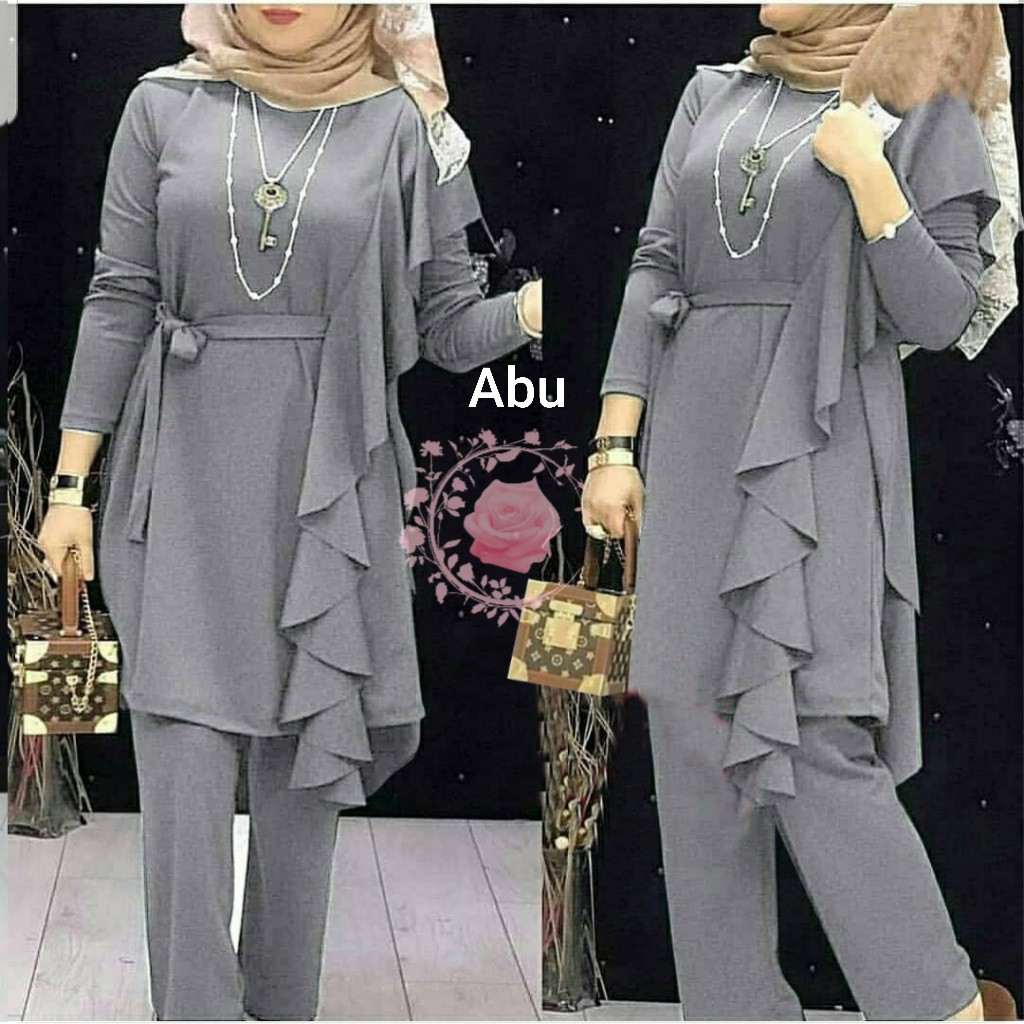 ST YESI/ SETELAN WANITA HIJAB SIZE L, XL, 2XL/ ONE SET BAHAN MOSSCREPE/ SET WANITA LENGAN PANJANG TERBARU-1