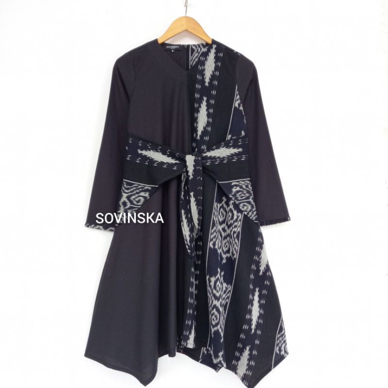 Dress Tunik 238 Hitam batik kombinasi Atasan wanita lengan panjang by Sovinska
