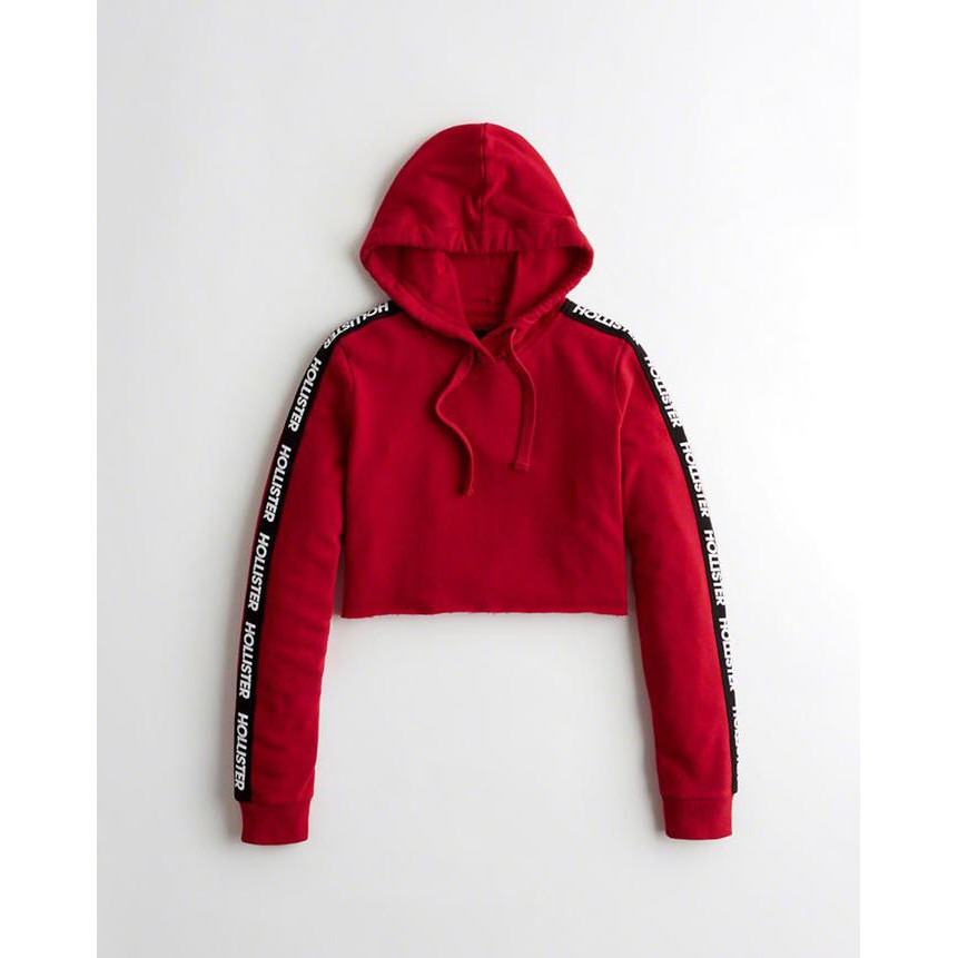 SWEATER HOLLISTER CUTOFF ULTRA CROP HOODIE RED ORIGINAL MERAH WANITA {PRODUK TERBARU}