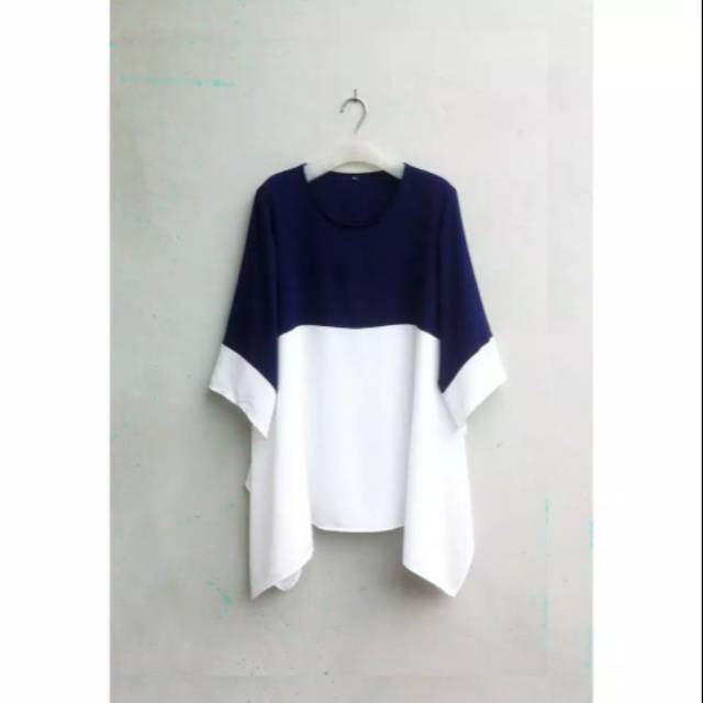 Blouse wanita jumbo big size putih dongker