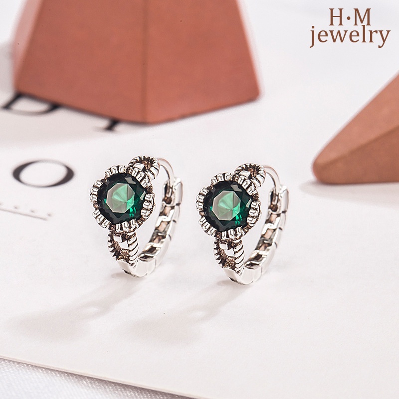 Anting Tusuk Sterling Silver 925 Gaya Vintage Dengan Kristal Warna Hijau Olive Untuk Wanita