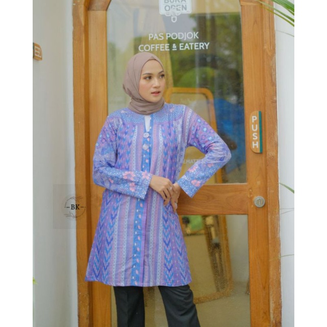 Kawung Soft Tunik Batik Wanita Lengan Panjang Katun Halus size m l xl xxl-G
