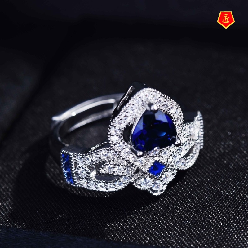 [Ready Stock]Elegant Simple Inlaid Sapphire Crown Ring