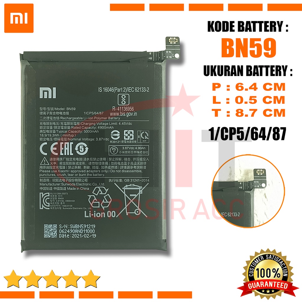 Baterai Battery Ori BN59 Xiaomi Redmi Note 10 / Note 10S