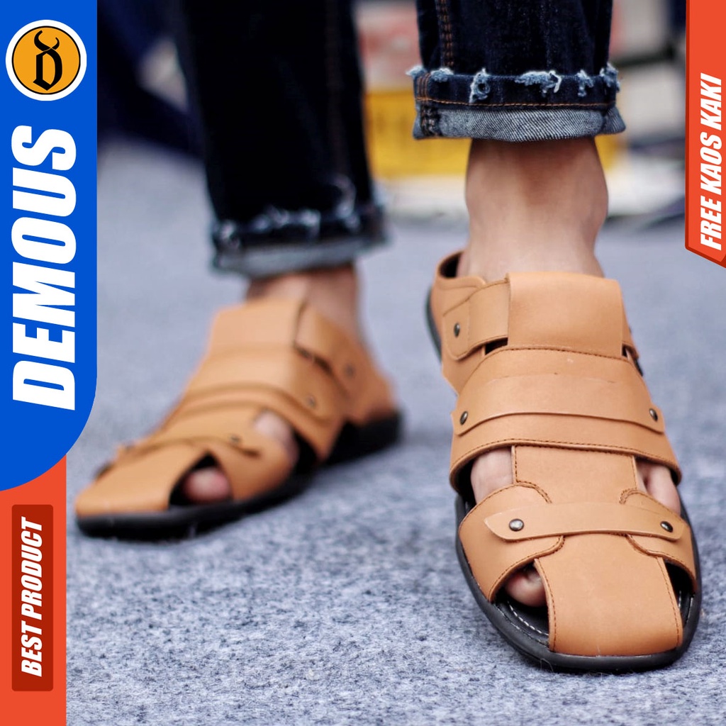 DEMOUS TUTONG Sepatu Sandal Kulit Asli Bustong Slop Pria