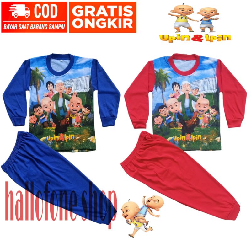 Setelan Baju Kaos Lengan Panjang Anak Laki Laki Perempuan Gambar Upin ipin Setelan Baju Tidur Anak L
