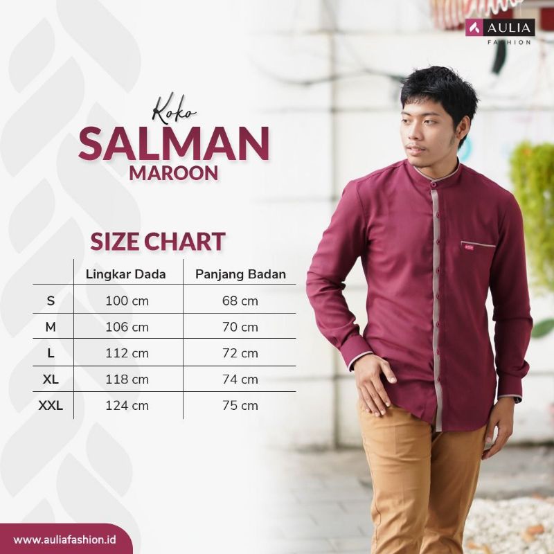 BAJU KOKO SALMAN MAROON LENGAN PANJANG AULIA FASHION
