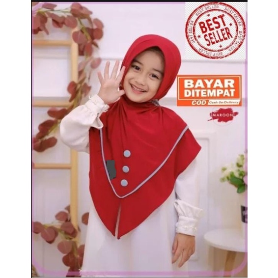 kerudung instan jersey bergo anak perempuan umur 3-8 tahun bahan jersey hyget jumbo motif list kancing tali serut ped antem terbaru