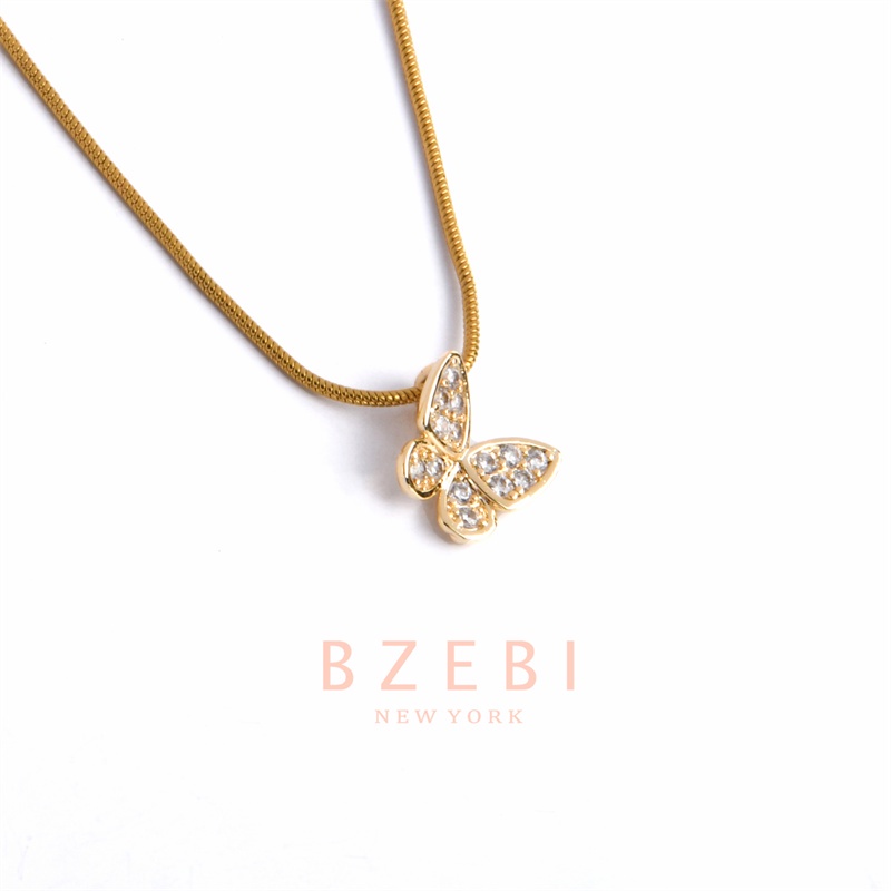 Bzebi 18 Kalung Rantai Emas 916 Adjustable Dengan Liontin Kupukupu 5n