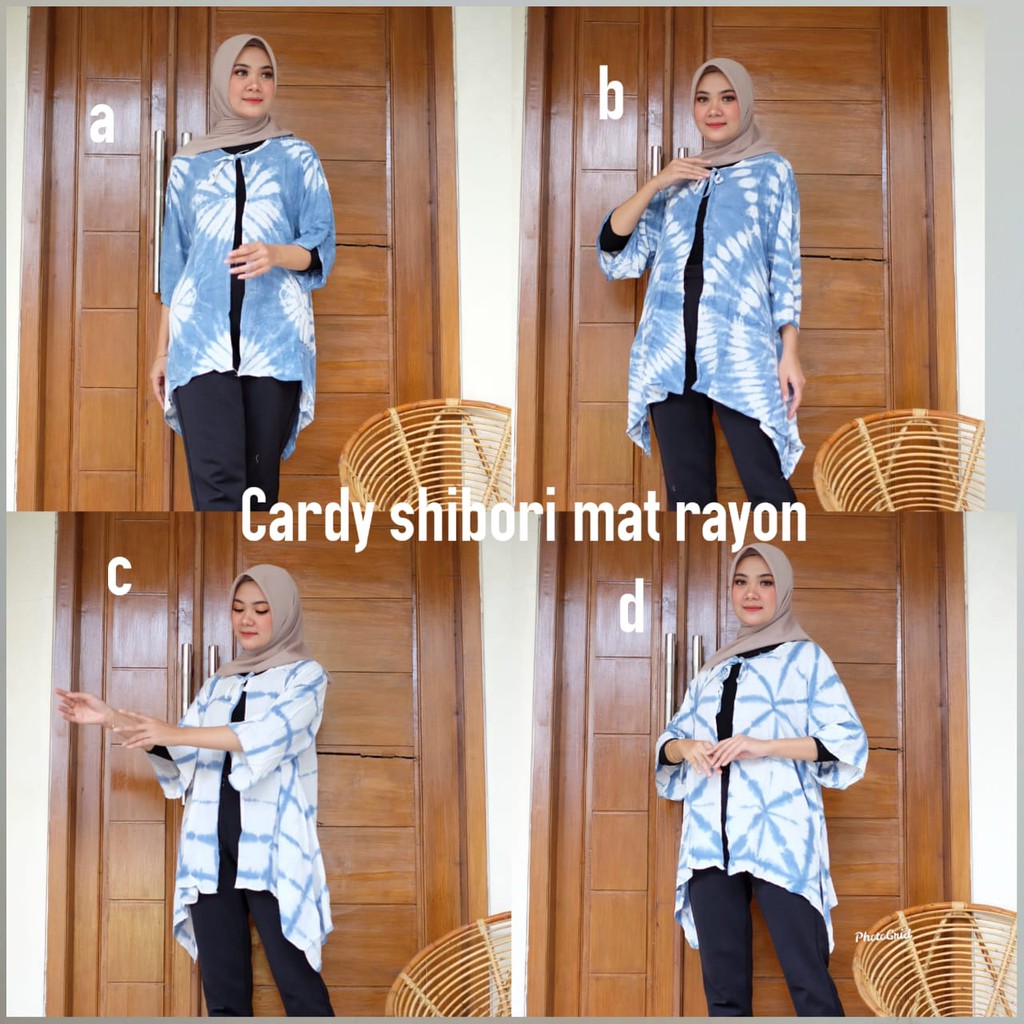 Cardi Shibori Batik Biru Jumputan Handmade Cardigan Tie Dye Rayon Kardigan Outer Muslim Casual