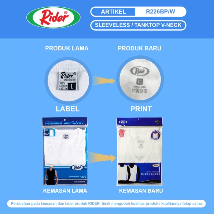 KAOS TANK TOP PRIA RIDER SPORT V NECK WARNA PUTIH HIGHT CLASS