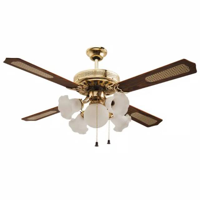 MASPION kipas Ceiling Fan/ Kipas Plafon 4 Baling + 5 Lampu Classic 52 Inch MCF52305PB Brass