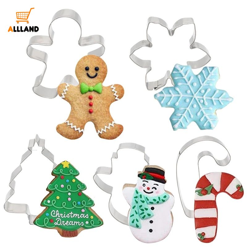 5pcs / Set Cetakan Kue / Biskuit / Permen Bentuk Snowflake Santa Claus Tema Natal Bahan Stainless Steel