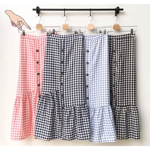 rok motif kotak maxi skirt