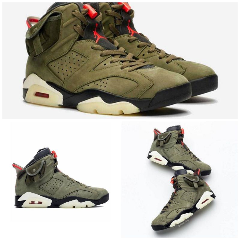 NIKE Air Jordan 6 Travis Scott Sneakers Pria 40 Olive