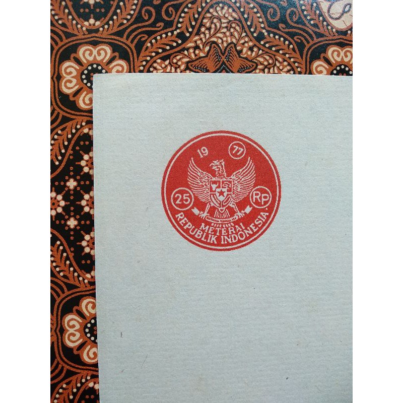 

Kertas Segel Kosong Belum Terpakai bermeterai 25 rupiah (Rp 25,-) Tahun 1977.