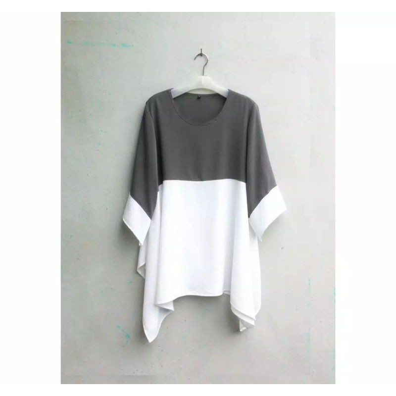 blouse jumbo big size abu putih