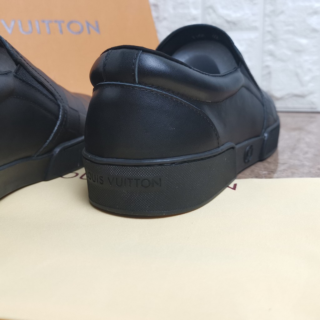 sepatu pria sneakers slip on shoes black men lv mirror sepatu kulit cowok tanpa tali sepatu keren