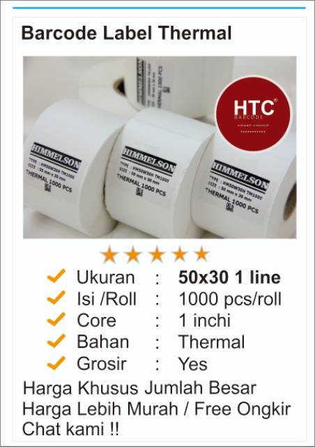 

THERMAL LABEL BARCODE 50X30 1 LINE ISI 1000