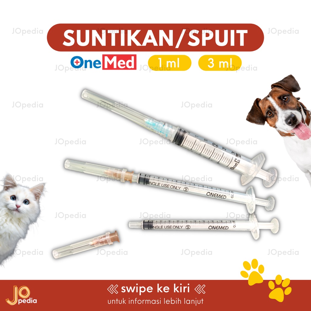 SPUIT 1ml 3ml ONEMED Spet Suntikan Sepetan Pipet Minum Obat Susu Hewan Kucing Anjing Kelinci Jarum Lepas Pasang