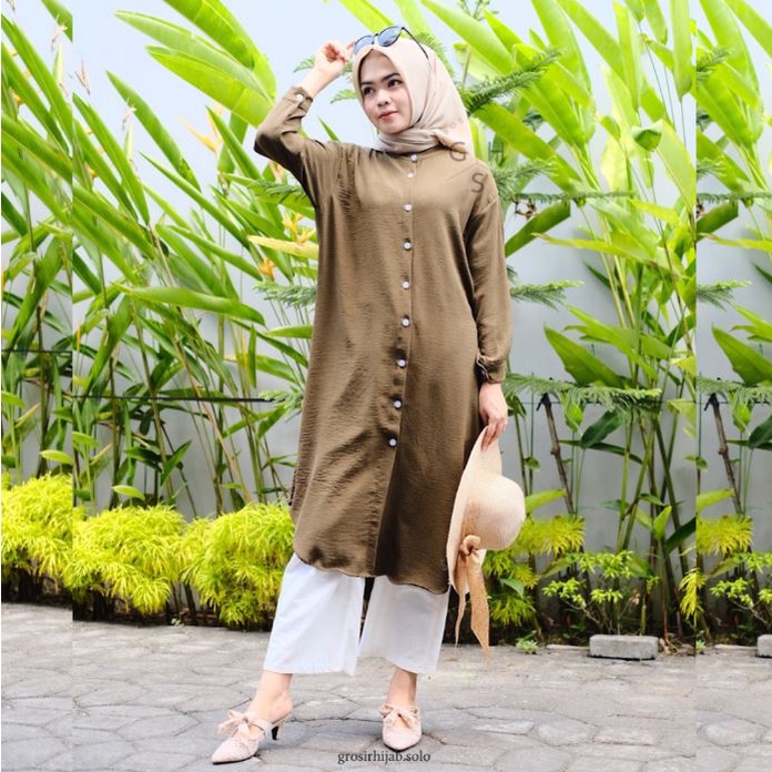 (MGA) TUNIK INAYAH FULL KANCING DAILY BUSUI WANITA AIRFLOW CRINCLE