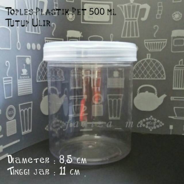 Toples plastik Jar 500ml/tutup ulir putih/Botol Pet/susu/permen/jelly/chesse stick