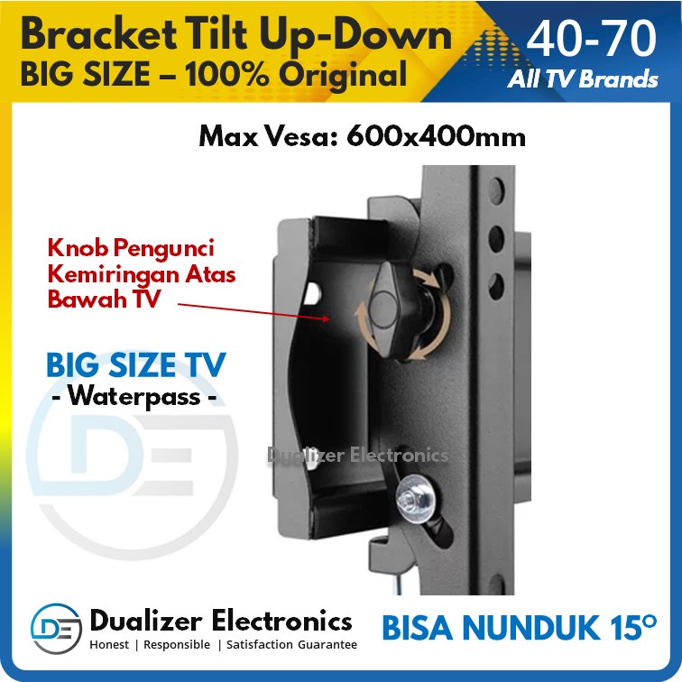 Bracket TV Universal 70 65 60 55 50 49 43 Inch TIlt Up Down Waterpass