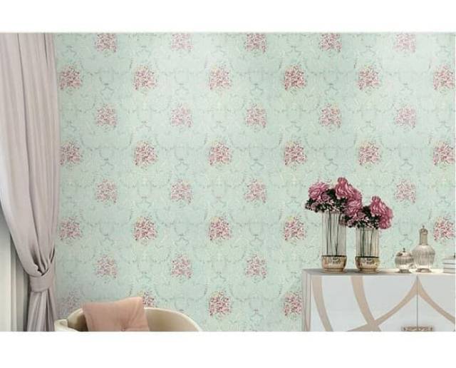 Wallpaper stiker dinding dasar rose berry hijau toska