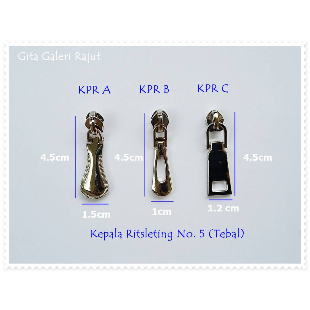 Kepala Resleting/Kepala Ritsleting No.5 Nikel Tebal IMPOR