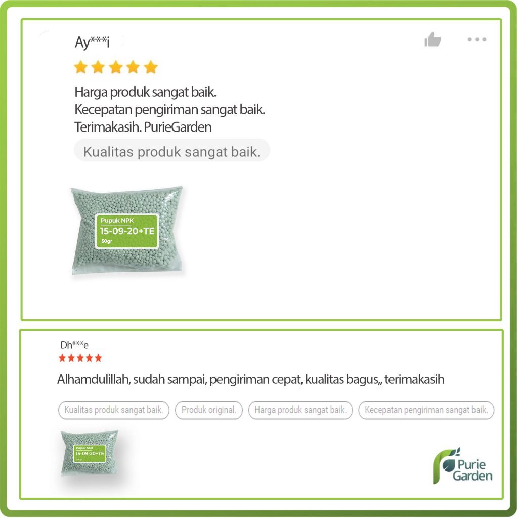 Pupuk NPK Grower 15-09-20 TE Nutrisi Pertumbuhan Bunga Buah Tanaman Sayur Buah 50gram PG SBY